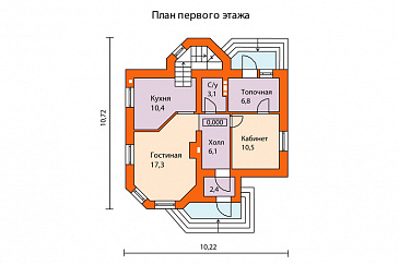 Проект кирпичного дома с выразительной архитектурой / План 1 этажа