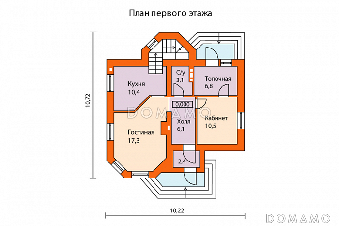 Проект кирпичного дома с выразительной архитектурой / План 1 этажа