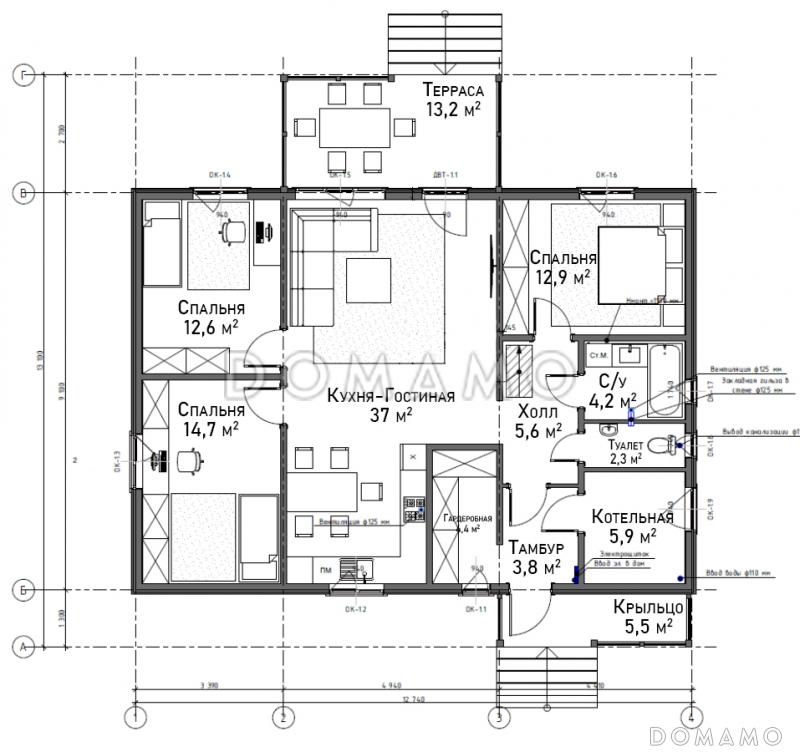 Каркасный дом "Каспер" / План 1 этажа