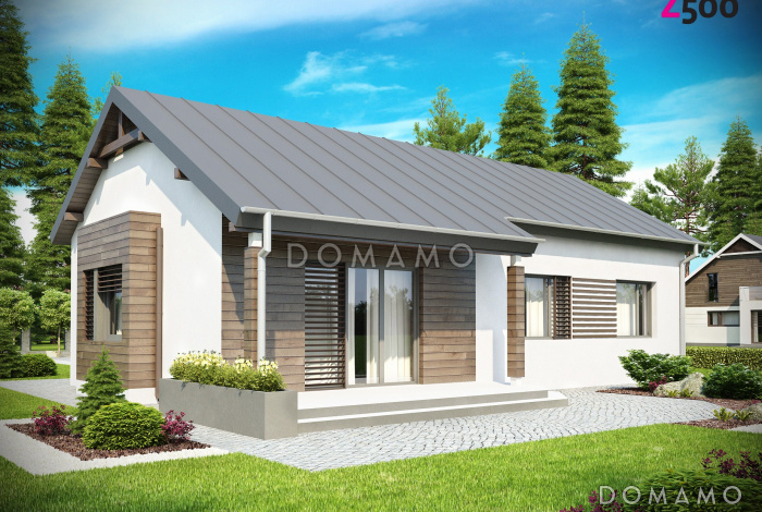 Проект одноэтажного дома из газобетона с современными фасадами и эркерами