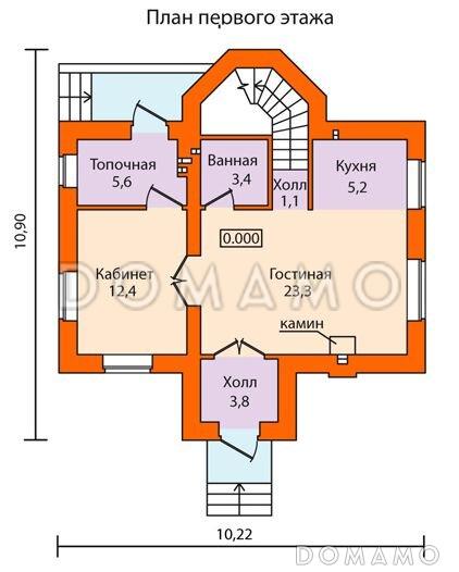 Проект дома из SIP панелей с полным вторым этажом / План 1 этажа