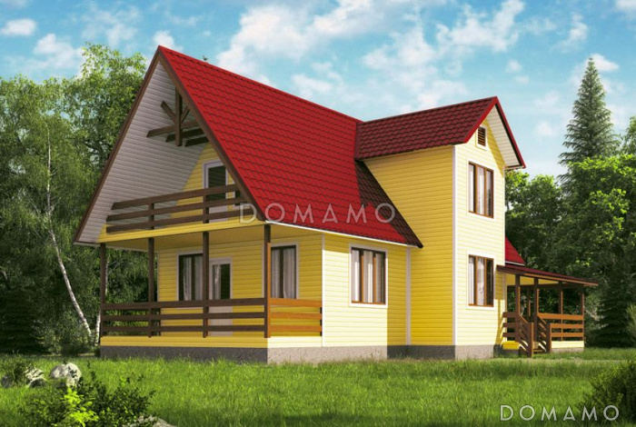 Проект дома из клееного бруса с небольшой кухней 