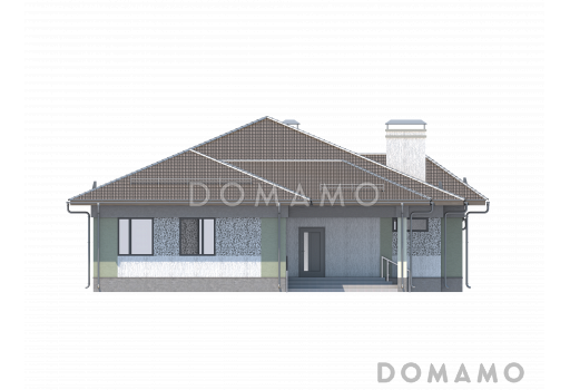 Проект большого одноэтажного дома с крытой террасой / Фасад 1