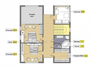 Проект каркасного современного дома с изолированной кухней / План мансардного этажа