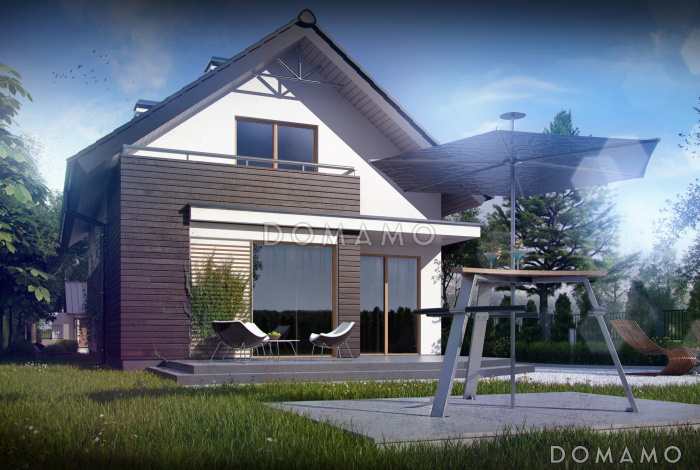 Проект аккуратного одноэтажного мансардного дома из газобетона для узкого участка