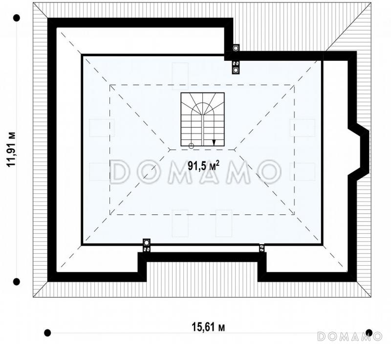 Проект одноэтажного дома из кирпича с мансардой и зоной барбекю на террасе / План мансардного этажа