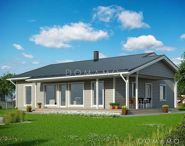 Проект одноэтажного каркасного дома с большими окнами