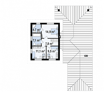 Проект необычного трёхуровневого дома из газобетона с бильярдной, тремя спальнями и гаражом  / План 2 этажа