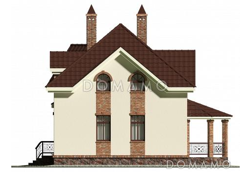 Проект квадратного коттеджа со входом с угла / Фасад 3