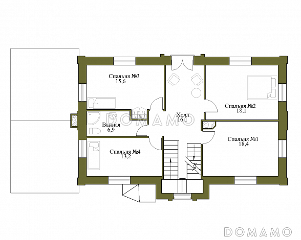 Проект газобетонного коттеджа для большой семьи / План 2 этажа