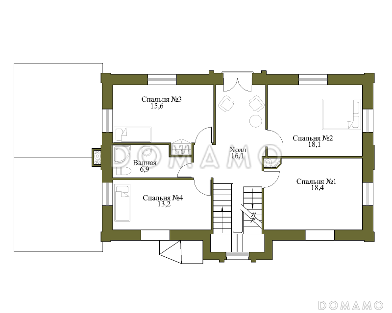 Проект газобетонного коттеджа для большой семьи / План 2 этажа