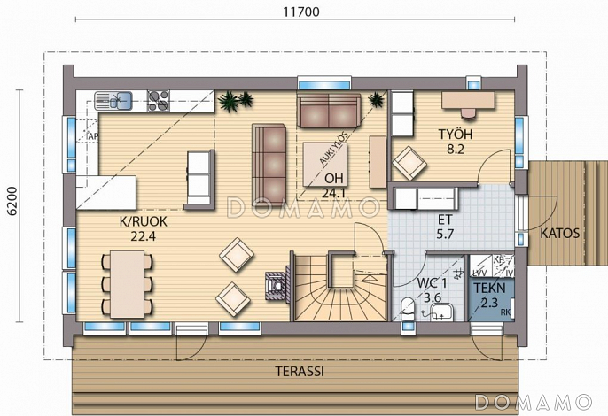 Проект полноценного двухэтажного каркасного дома / План 1 этажа