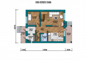 Проект дома с панорамными окнами, вторым светом и четырьмя спальнями / План 1 этажа