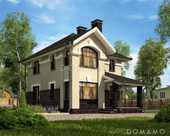 Проект дома с кухней-столовой, двумя спальнями, угловой ванной