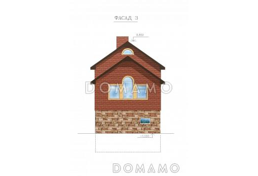 Проект двухэтажного дома с цокольным и мансардным этажами, с сауной и гаражом / Фасад 3