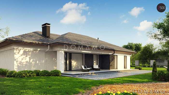 Проект комфортного одноэтажного дома из газобетона с четырьмя спальнями и гаражом