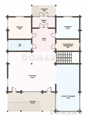 Проект дома из клееного бруса с большими окнами / План 1 этажа