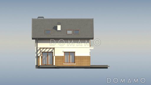 Проект одноэтажного дома с высоким мансардным этажом из газобетона с кабинетом и угловым балконом / Фасад 2