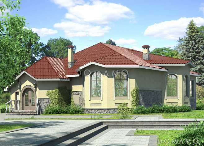 Проект одноэтажного дома из SIP панелей с гаражом чуть больше 200 кв. м