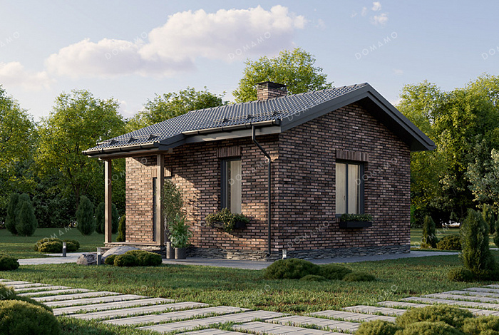 Проект компактной одноэтажной бани в классическом стиле с большой комнатой отдыха