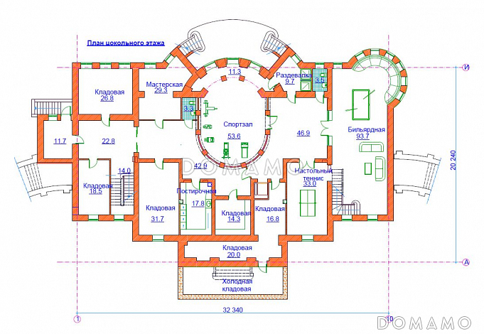 Проект большого дома более 1500 м. кв. / План цокольного этажа