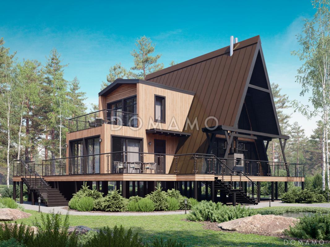Дом A-frame с обходной террасой и бассейном / 1