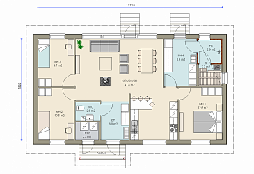 Проект современного каркасного дома с большими окнами / План 1 этажа