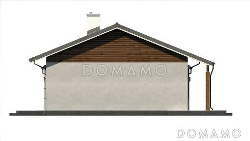 Проект компактного одноэтажного дома из кирпича с тремя спальнями, небольшой крытой террасой и гаражом / Фасад 1