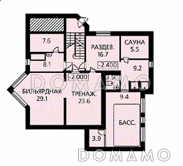Проект коттеджа с необычным эркером / План цокольного этажа