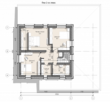 Проект загородного дома с террасой, гаражом, кабинетом, двумя детскими / План 2 этажа