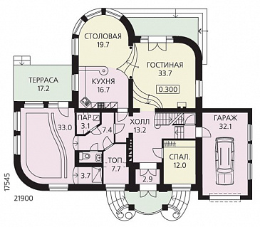 Проект 2 х этажного дома с гаражом / План 1 этажа
