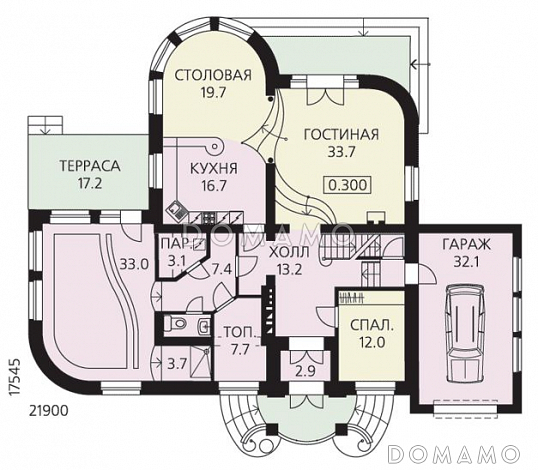 Проект 2 х этажного дома с гаражом / План 1 этажа