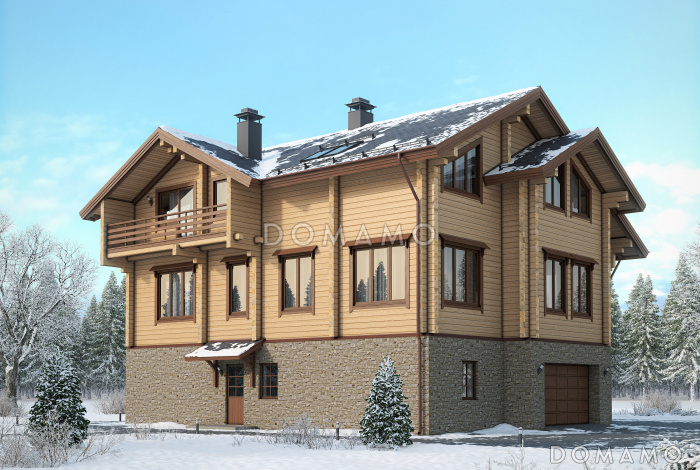 Проект дома с цокольным этажом, тренажерным залом, сауной и гаражом на два автомобиля