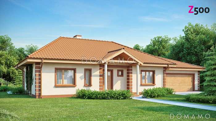 Проект просторного одноэтажного дома из газобетона с гаражом тремя спальнями