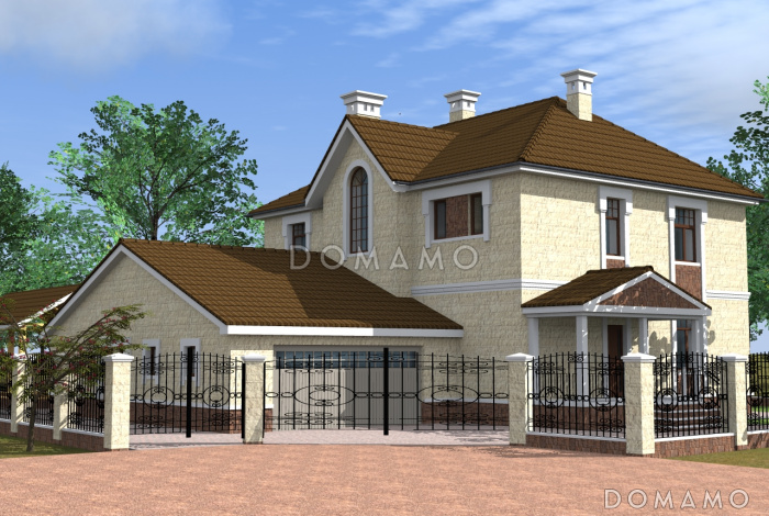 Проект дома из СИП панелей в классическом стиле с гаражом