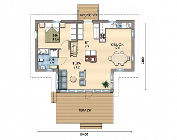 Проект каркасной сауны с эркером в гостиной / План 1 этажа