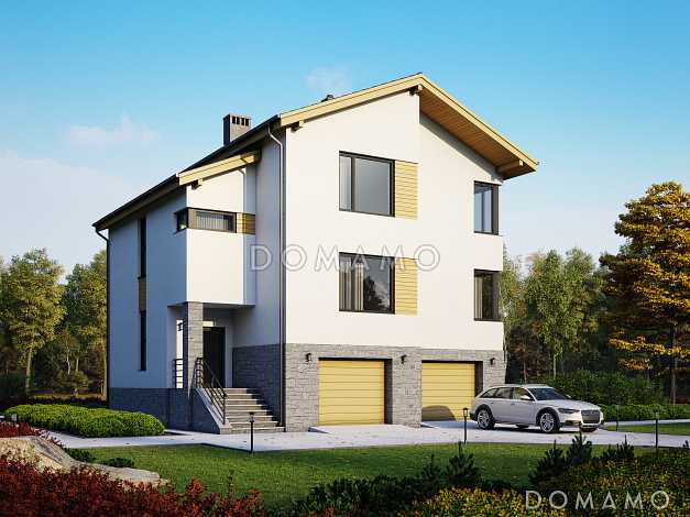 Проект трехэтажного газобетонного дома с двойным гаражом