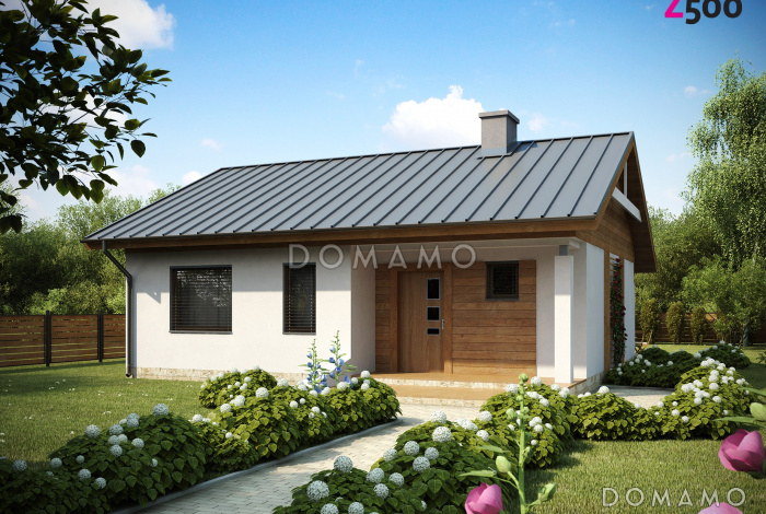 Проект небольшого одноэтажного дома из кирпича с двумя спальнями и террасой