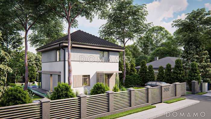 Проект компактного двухэтажного дома с тремя спальнями на втором этаже, удобной прихожей