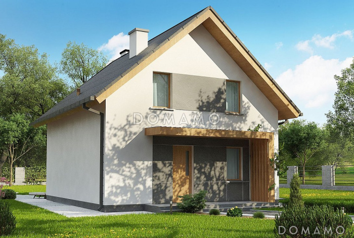 Проект небольшого одноэтажного мансардного дома из кирпича с эркером, с кабинетом и тремя спальнями