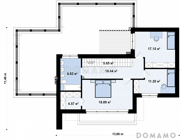 Проект дома из газобетона с бассейном, террасой и гаражом на 2 машины / План 2 этажа