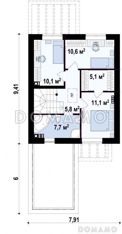 Проект двухэтажного дома из кирпича с фронтальным гаражом для узкого участка / План 2 этажа